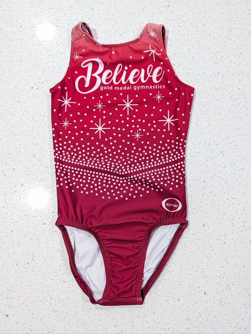 Ozone Gymnastics Leotard Christmas Red child Medium warrior style BELIEVE Xmas